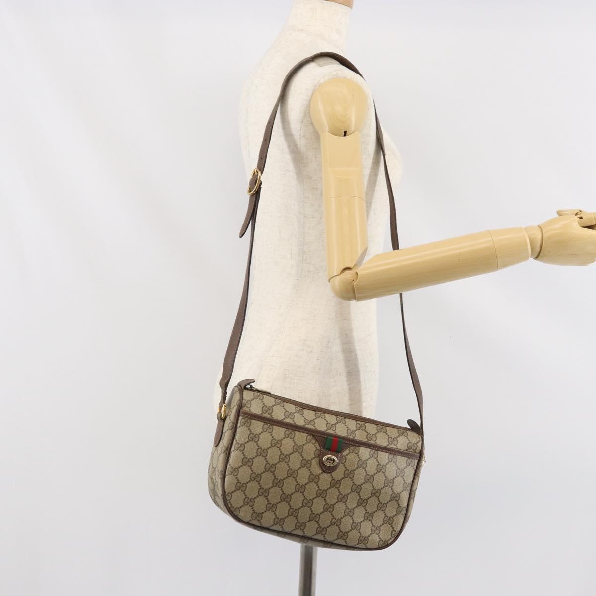 GUCCI GG Supreme Web Sherry Line Bag PVC Beige Gold 89 02 077 Auth 170108