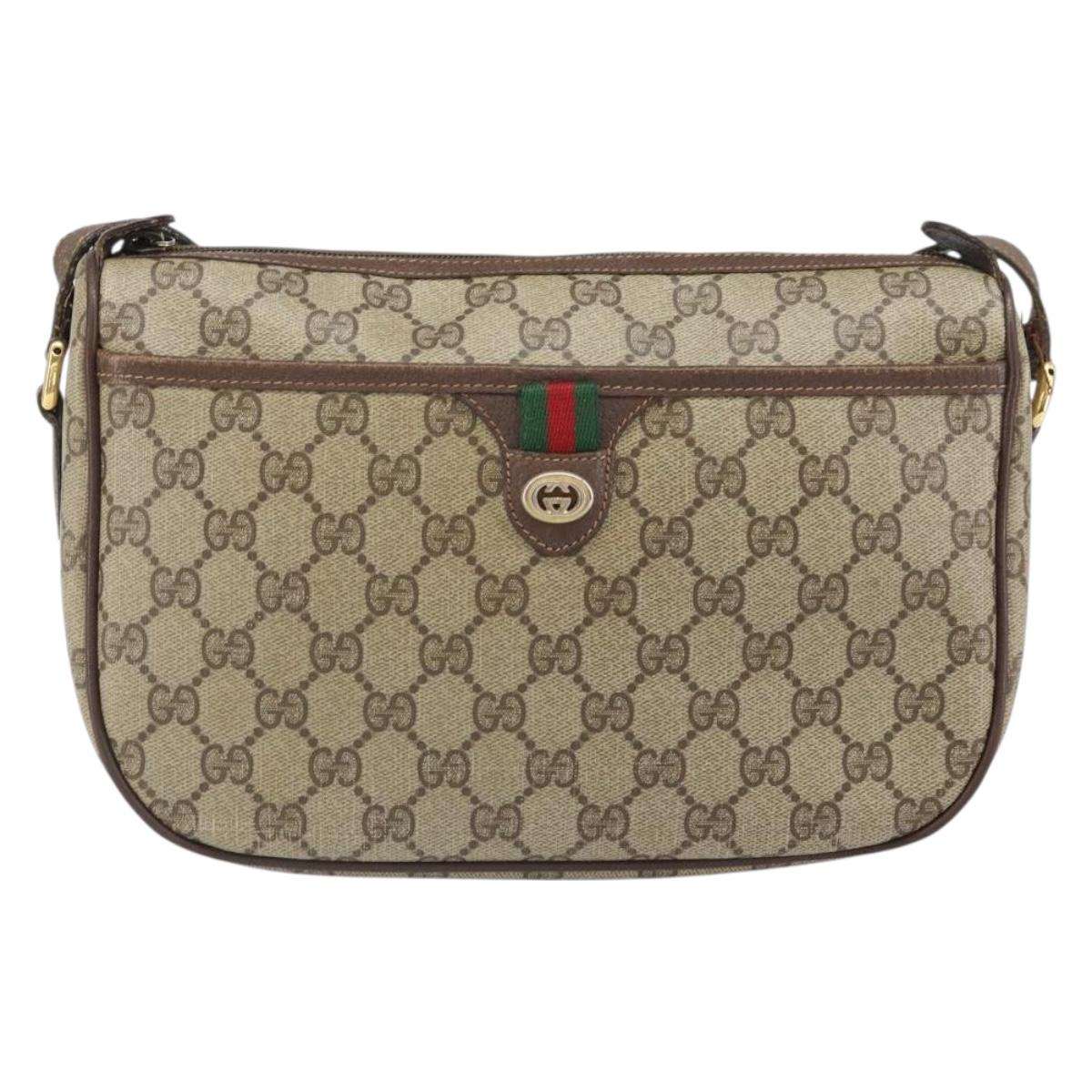 GUCCI GG Supreme Web Sherry Line Bag PVC Beige Gold 89 02 077 Auth 170108