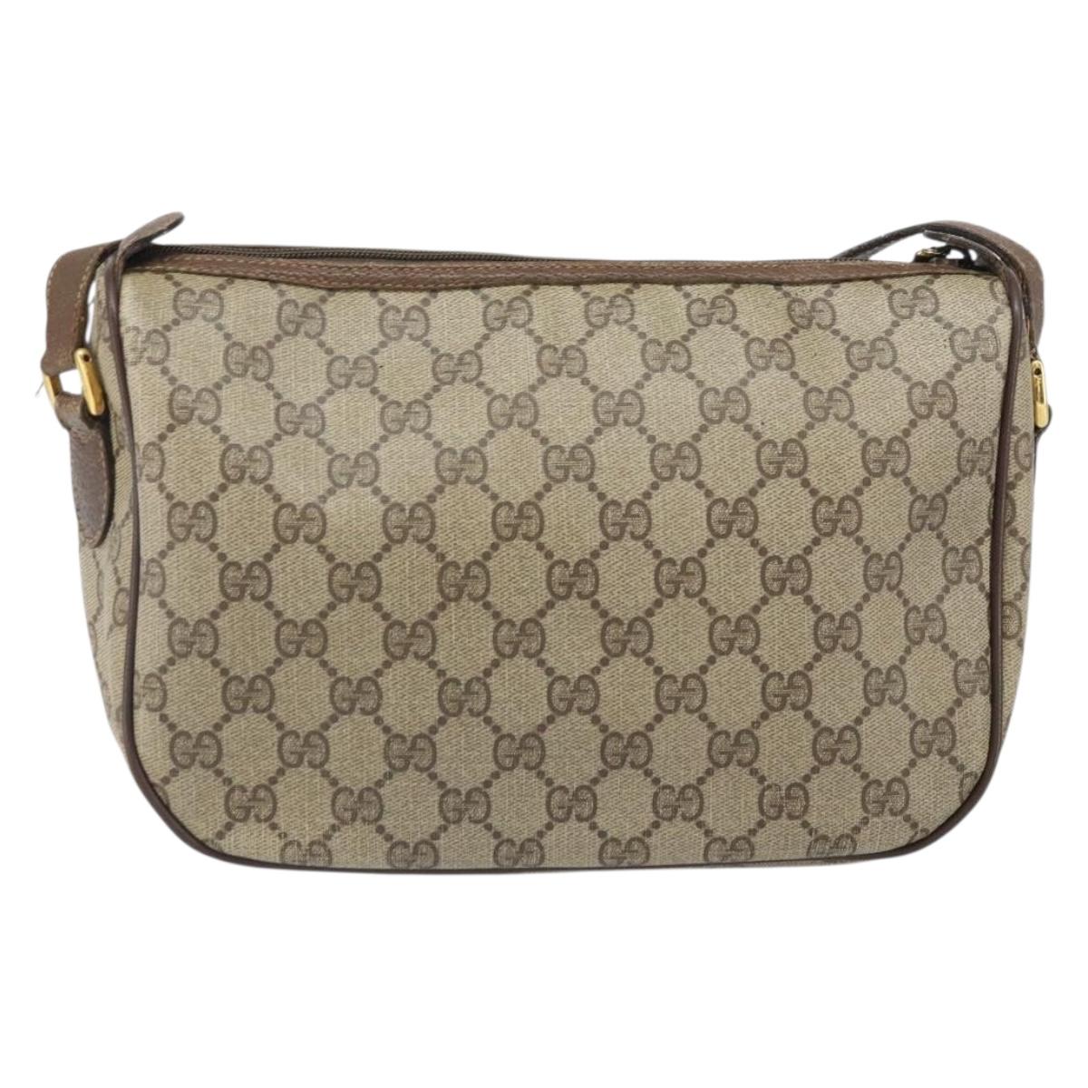 GUCCI GG Supreme Web Sherry Line Bag PVC Beige Gold 89 02 077 Auth 170108
