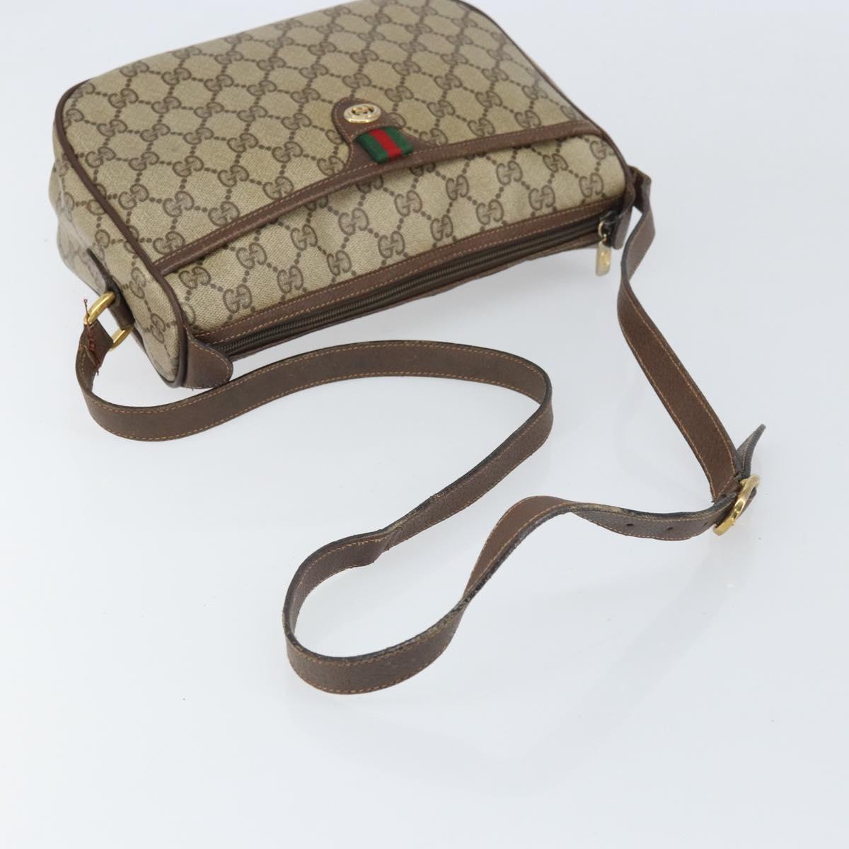 GUCCI GG Supreme Web Sherry Line Bag PVC Beige Gold 89 02 077 Auth 170108