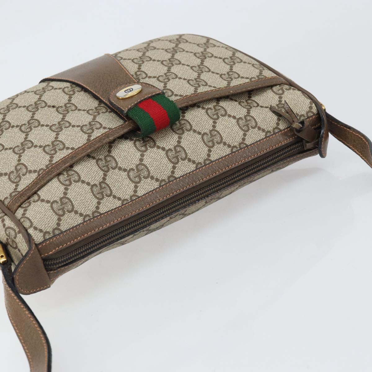 GUCCI GG Supreme Web Sherry Line Bag PVC Beige Gold 89 02 032 Auth 170109