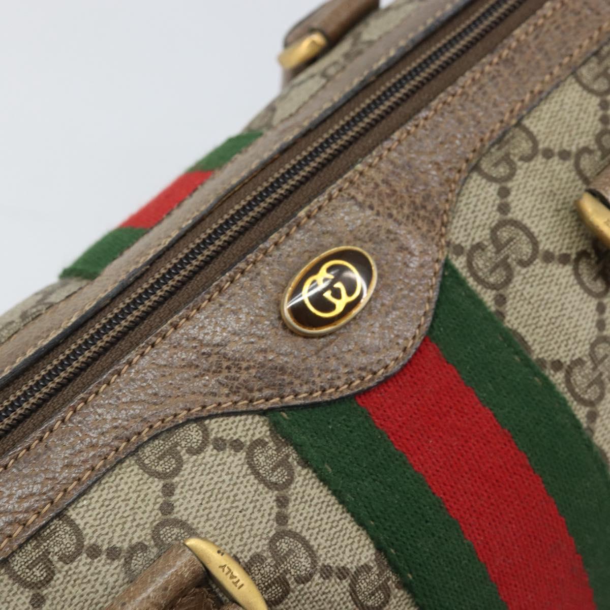 GUCCI GG Supreme Web Sherry Line Hand Bag PVC Beige Gold 39 02 006 Auth 170110