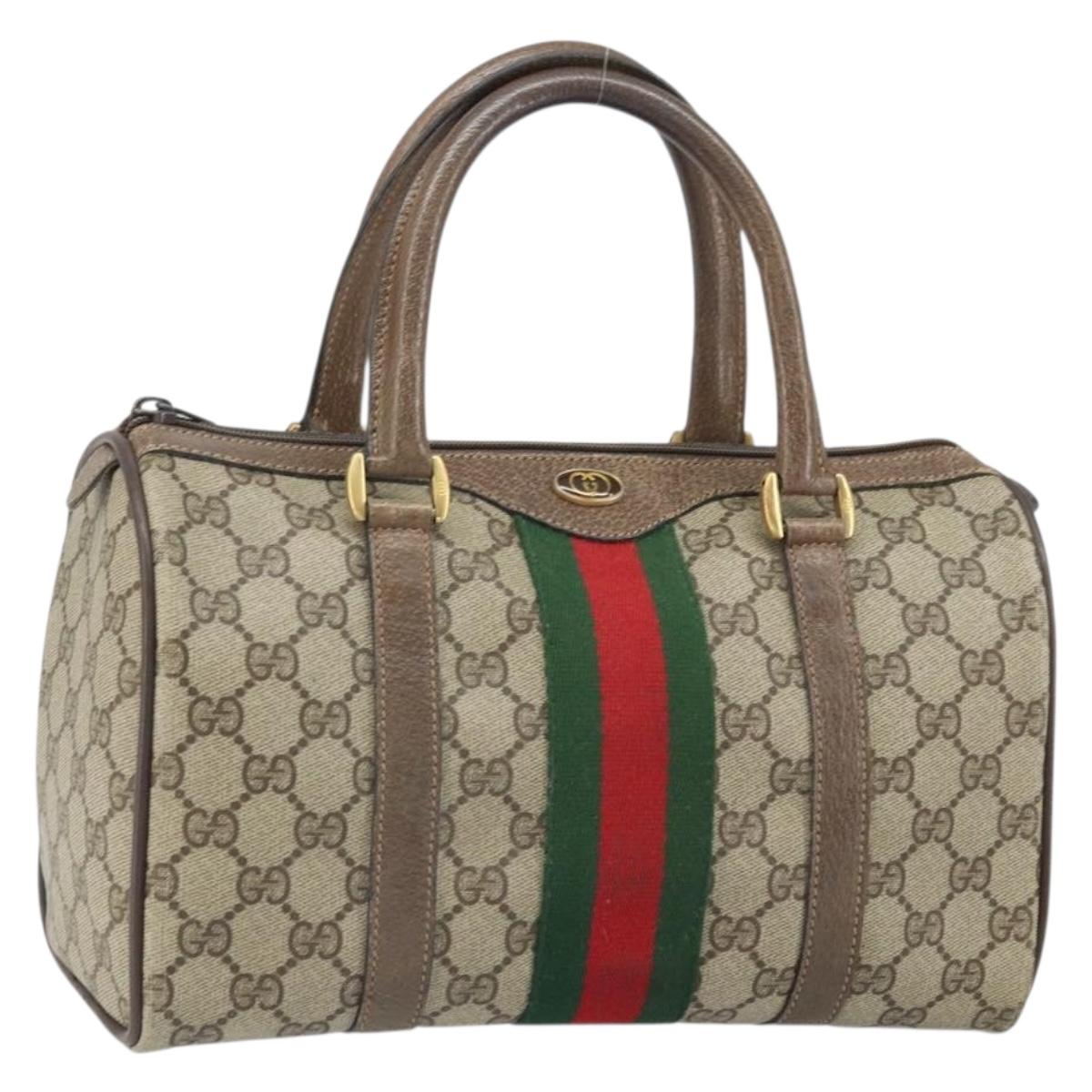 GUCCI GG Supreme Web Sherry Line Hand Bag PVC Beige Gold 39 02 006 Auth 170110