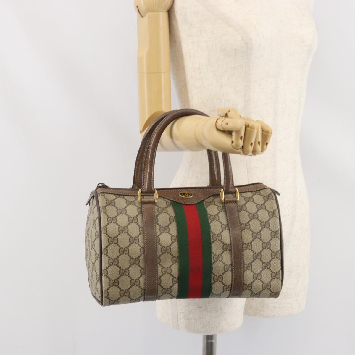 GUCCI GG Supreme Web Sherry Line Hand Bag PVC Beige Gold 39 02 006 Auth 170110