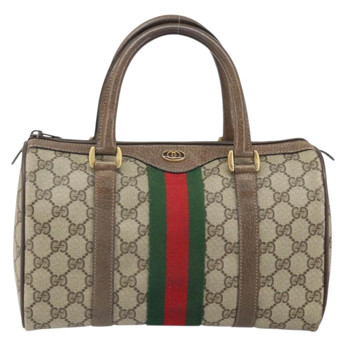 GUCCI GG Supreme Web Sherry Line Hand Bag PVC Beige Gold 39 02 006 Auth 170110