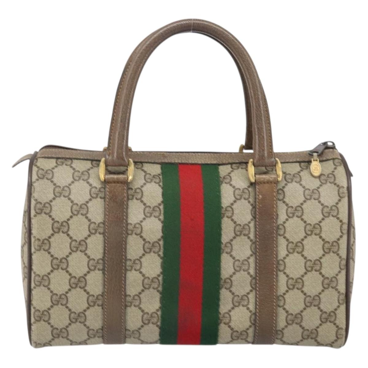 GUCCI GG Supreme Web Sherry Line Hand Bag PVC Beige Gold 39 02 006 Auth 170110
