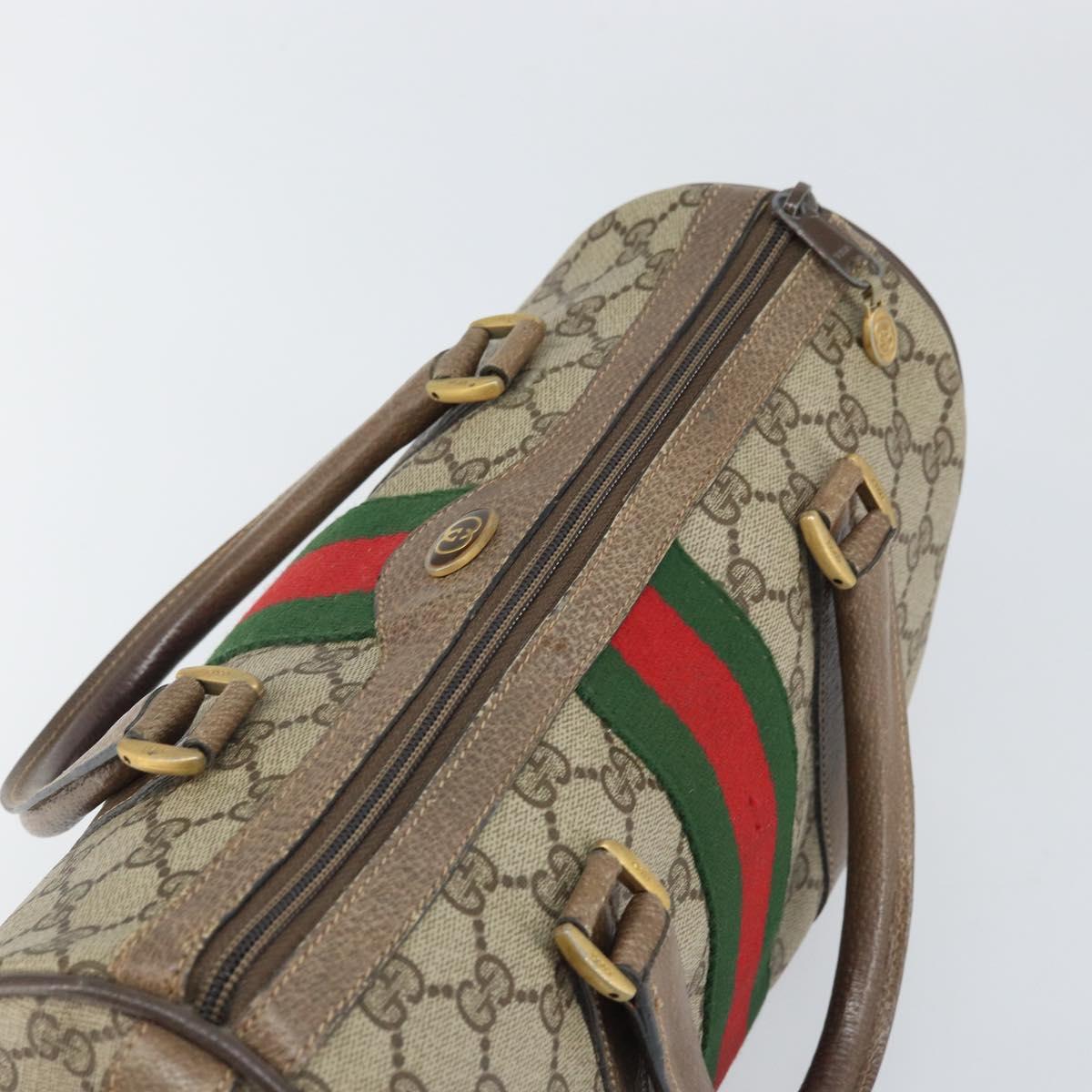 GUCCI GG Supreme Web Sherry Line Hand Bag PVC Beige Gold 39 02 006 Auth 170110