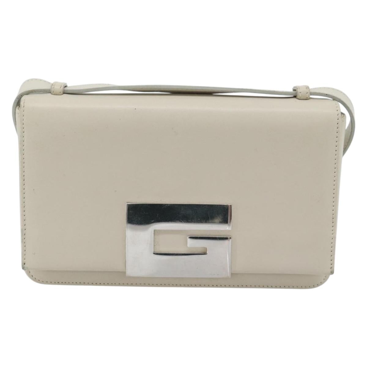 GUCCI Shoulder Bag Leather White Silver Auth 170113