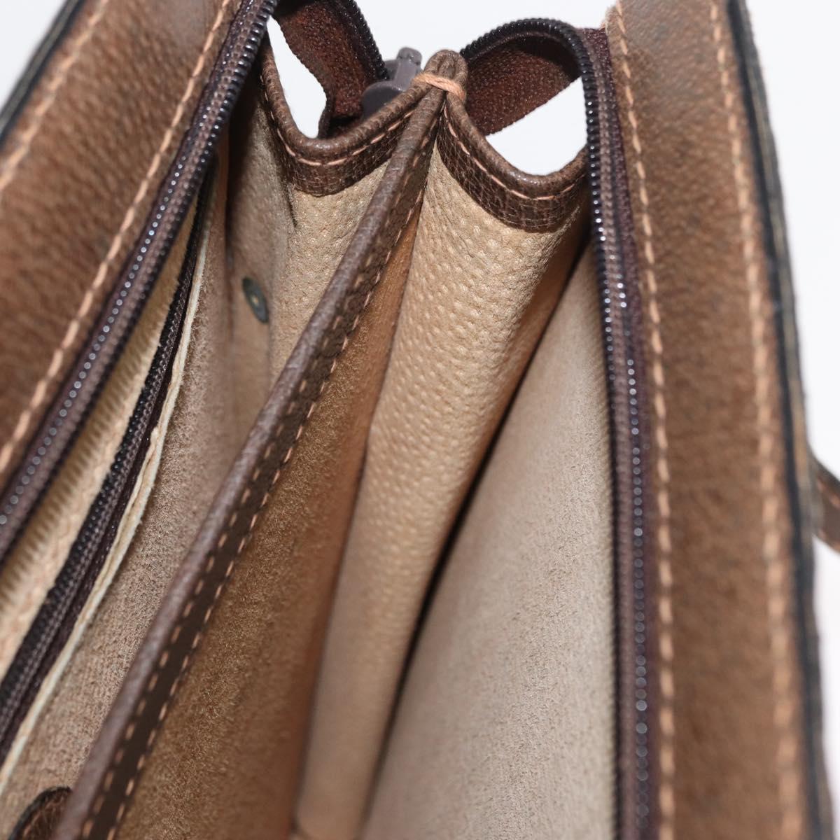 GUCCI Shoulder Bag Leather Brown Gold Auth 170114