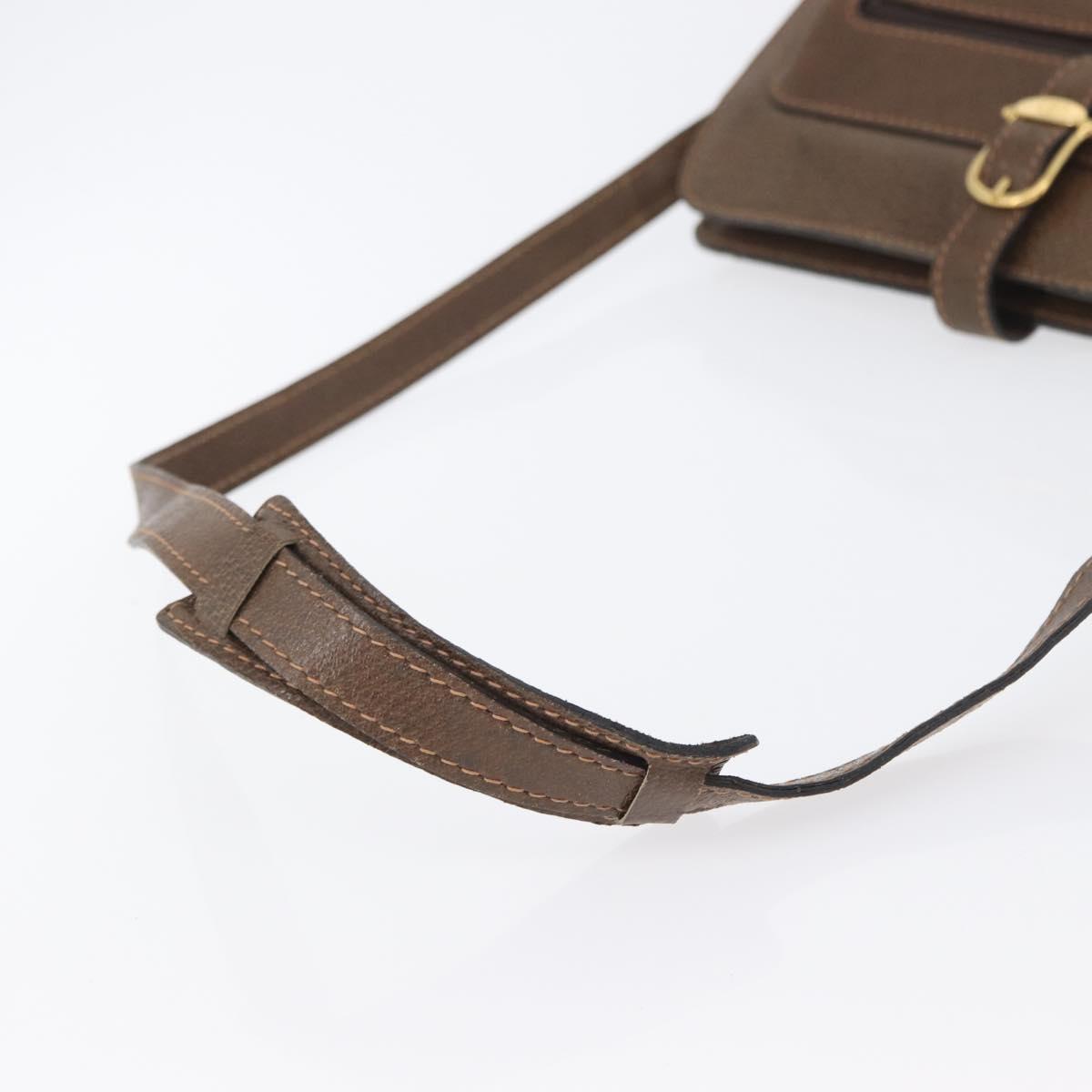 GUCCI Shoulder Bag Leather Brown Gold Auth 170114