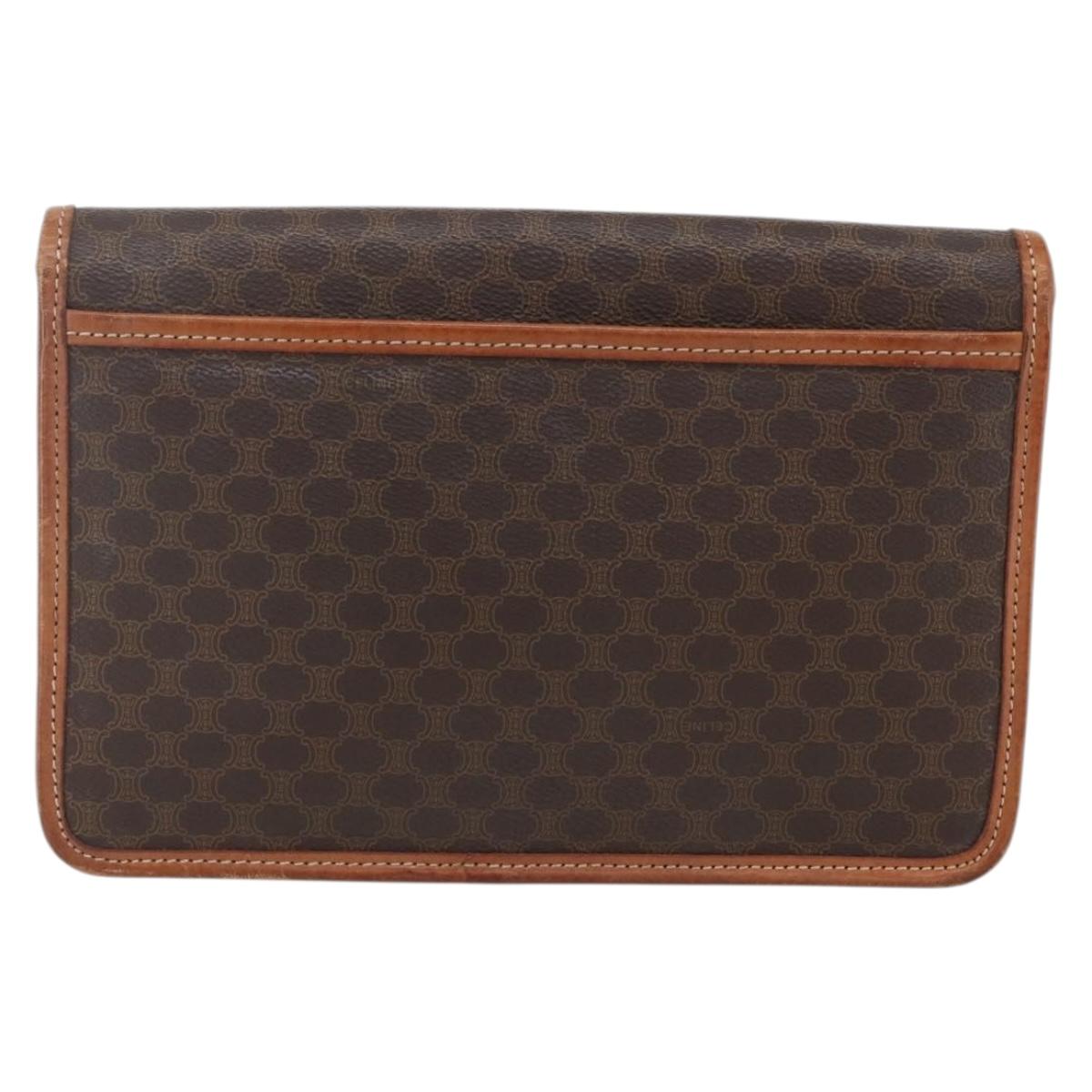 CELINE Macadam Canvas Clutch Bag PVC Leather Brown Gold Auth 170118