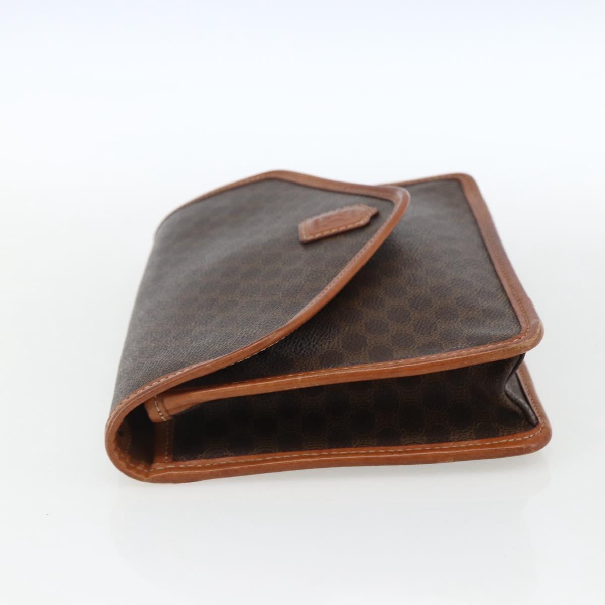 CELINE Macadam Canvas Clutch Bag PVC Leather Brown Gold Auth 170118
