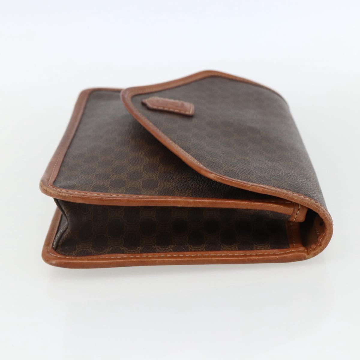 CELINE Macadam Canvas Clutch Bag PVC Leather Brown Gold Auth 170118