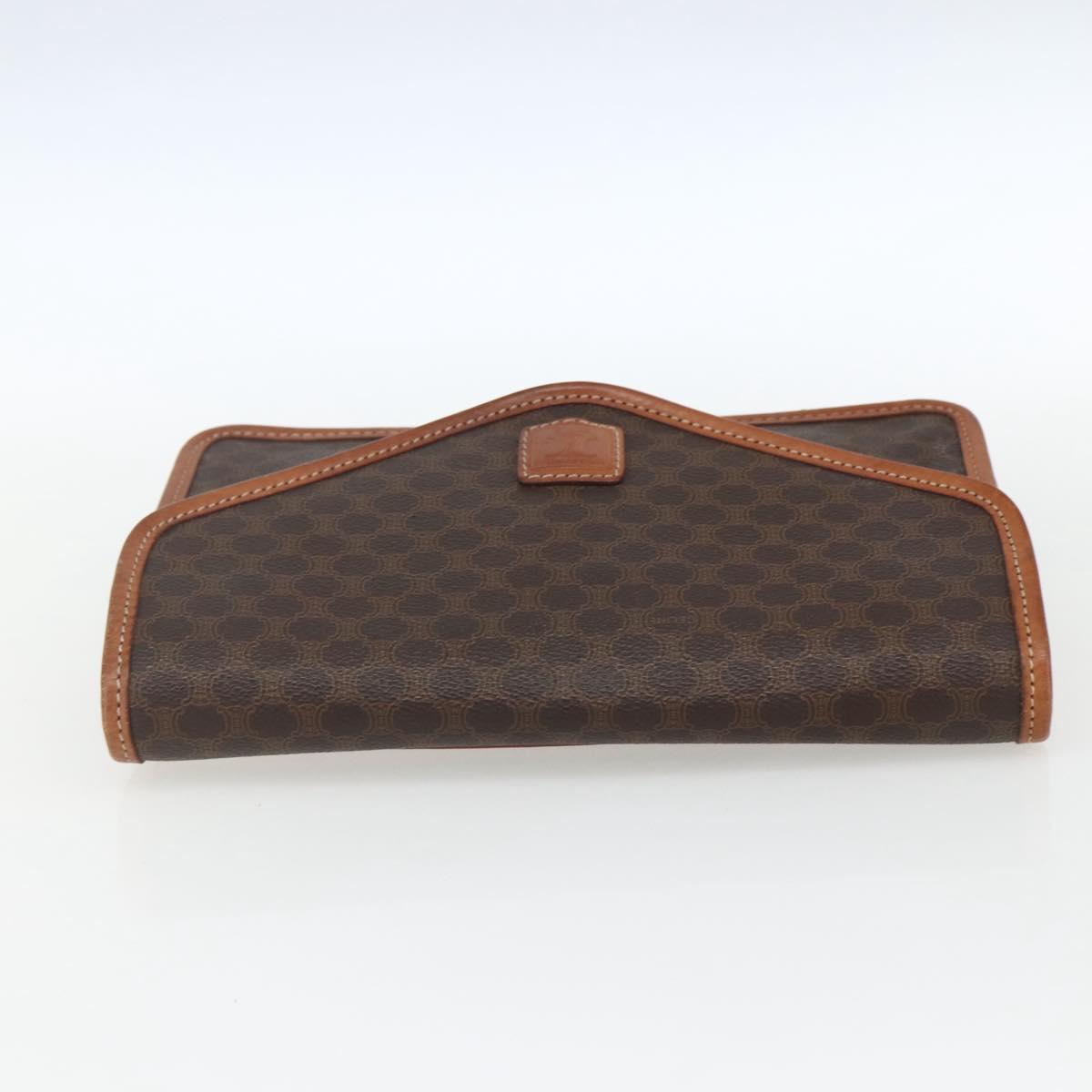 CELINE Macadam Canvas Clutch Bag PVC Leather Brown Gold Auth 170118