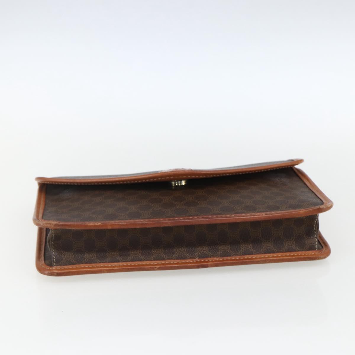 CELINE Macadam Canvas Clutch Bag PVC Leather Brown Gold Auth 170118