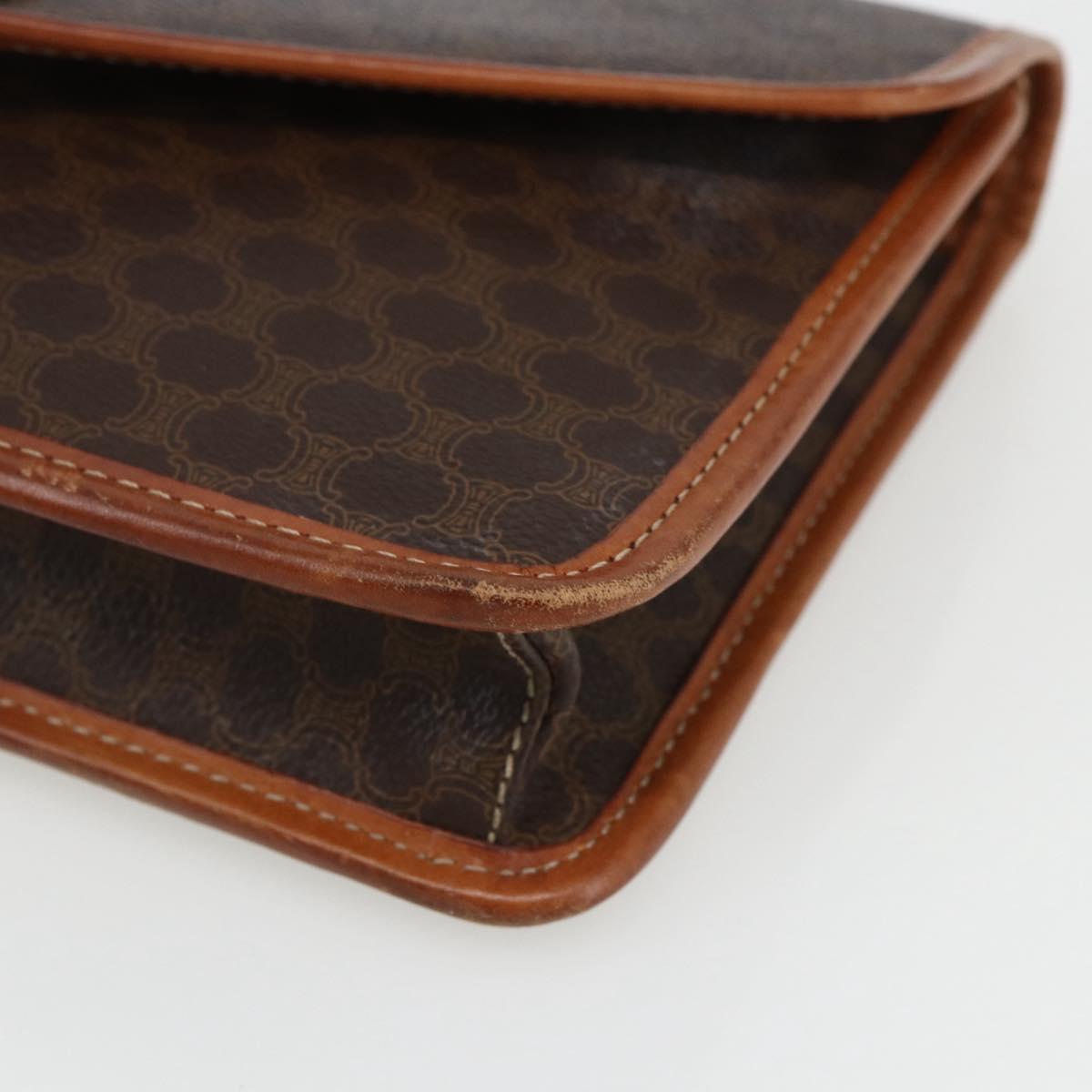 CELINE Macadam Canvas Clutch Bag PVC Leather Brown Gold Auth 170118