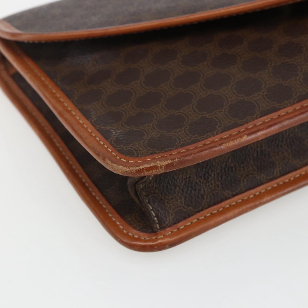 CELINE Macadam Canvas Clutch Bag PVC Leather Brown Gold Auth 170118