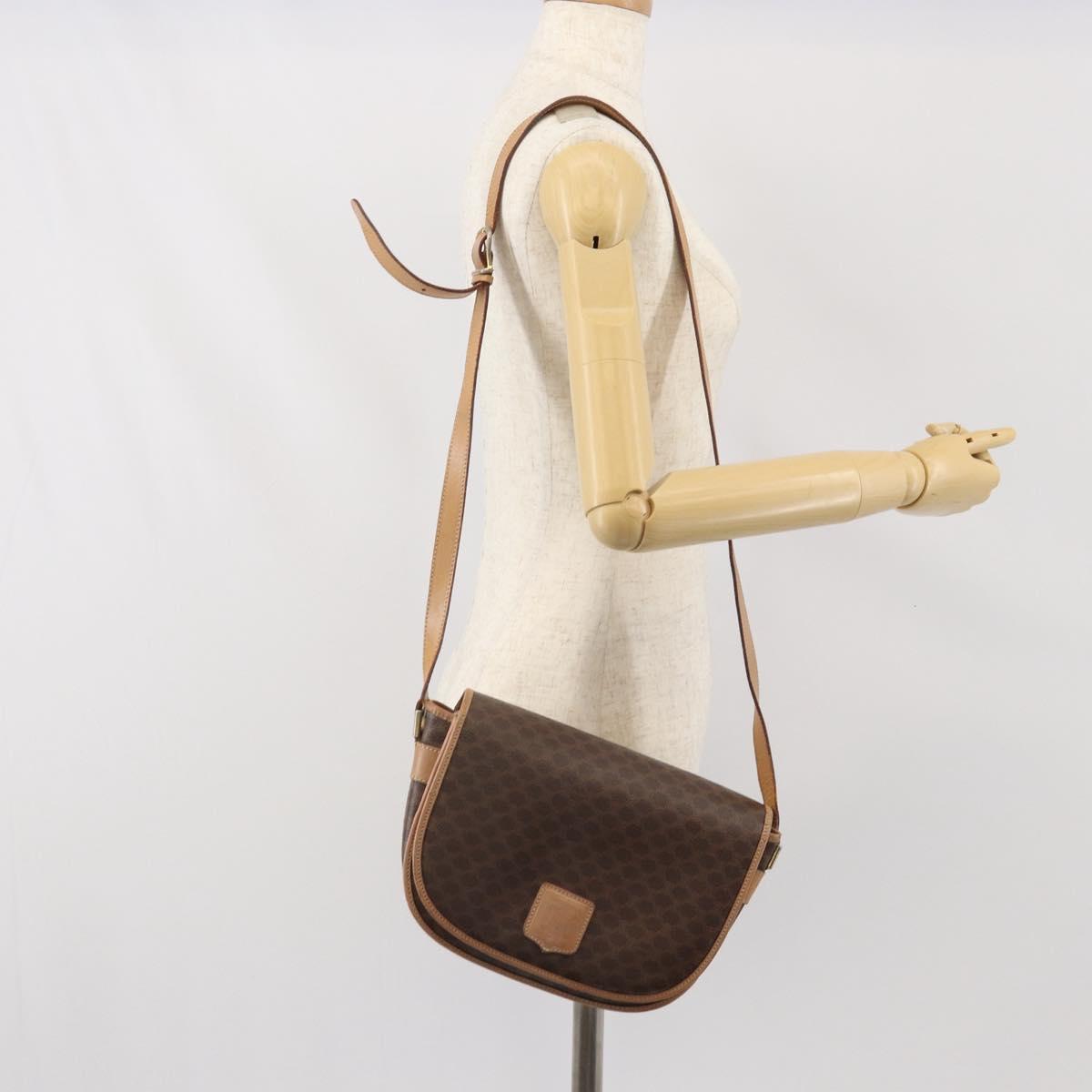 CELINE Macadam Canvas Shoulder Bag PVC Leather Brown Gold Auth 170119