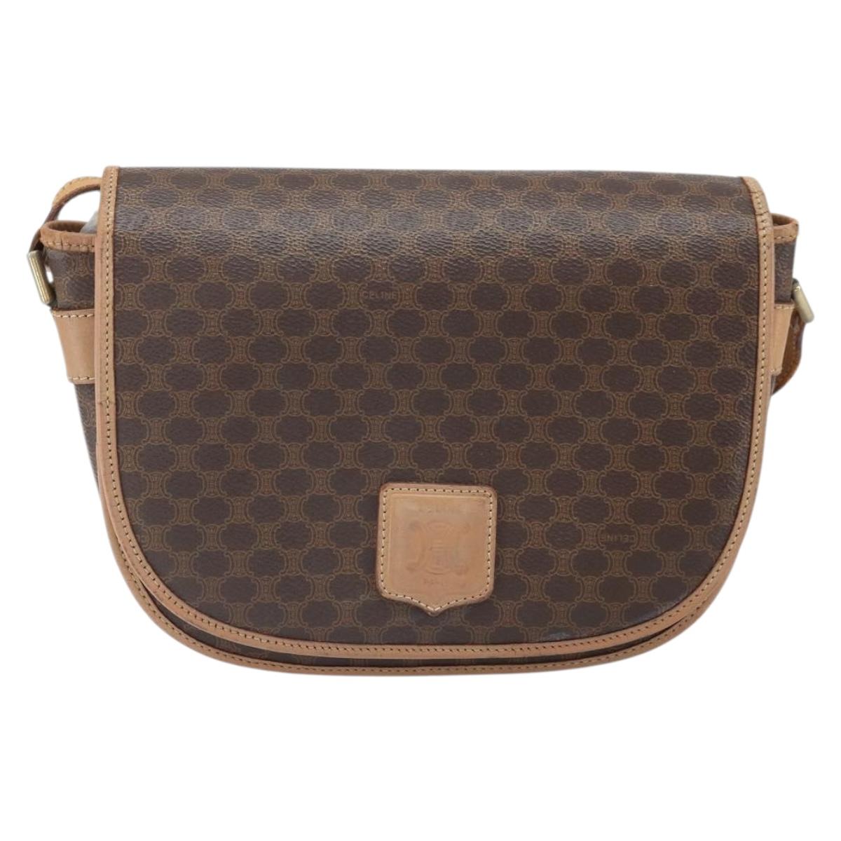 CELINE Macadam Canvas Shoulder Bag PVC Leather Brown Gold Auth 170119