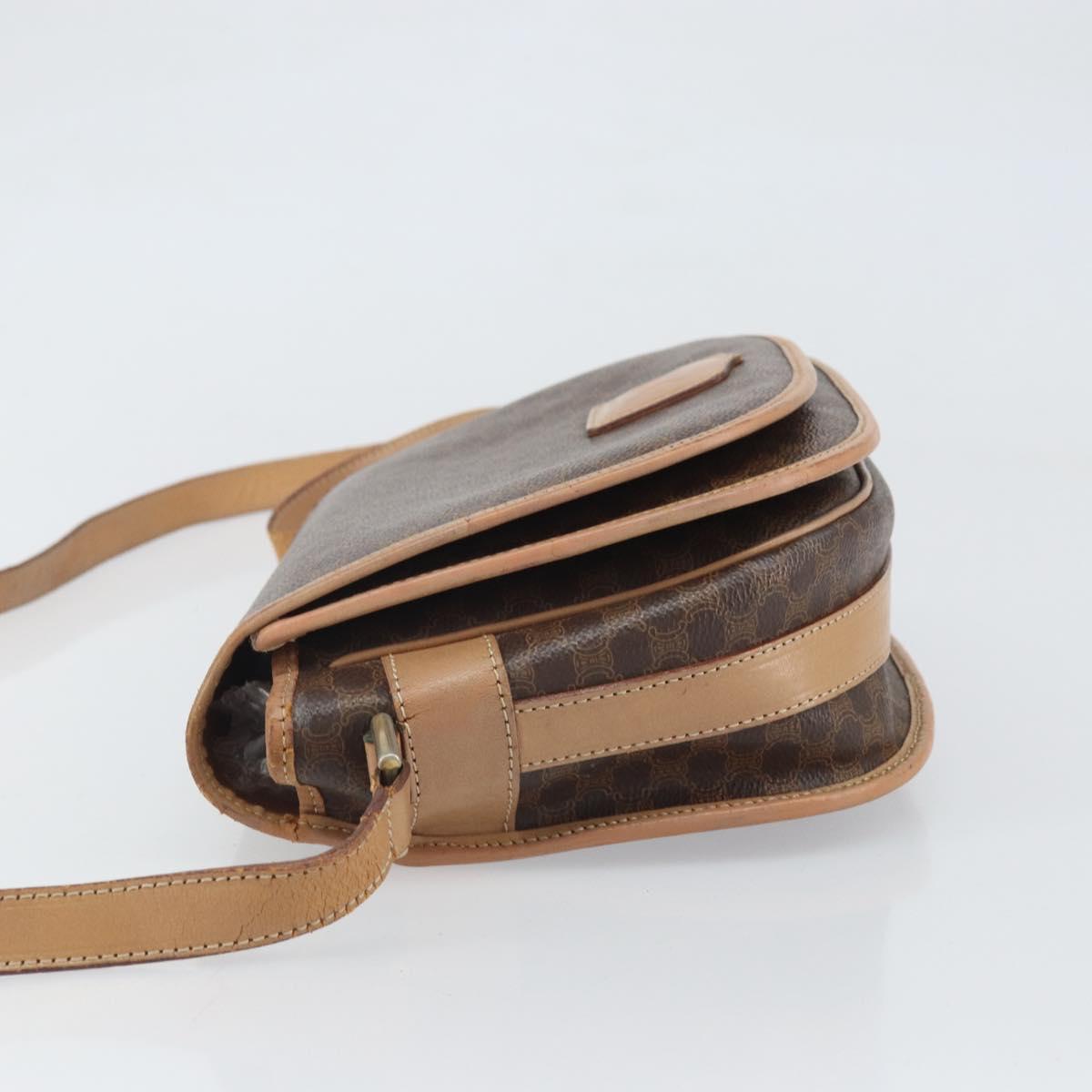 CELINE Macadam Canvas Shoulder Bag PVC Leather Brown Gold Auth 170119