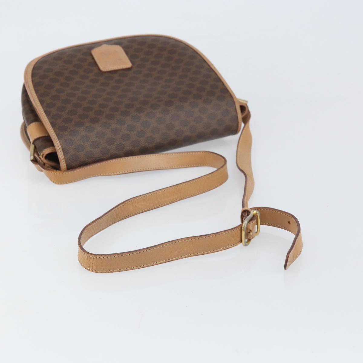CELINE Macadam Canvas Shoulder Bag PVC Leather Brown Gold Auth 170119