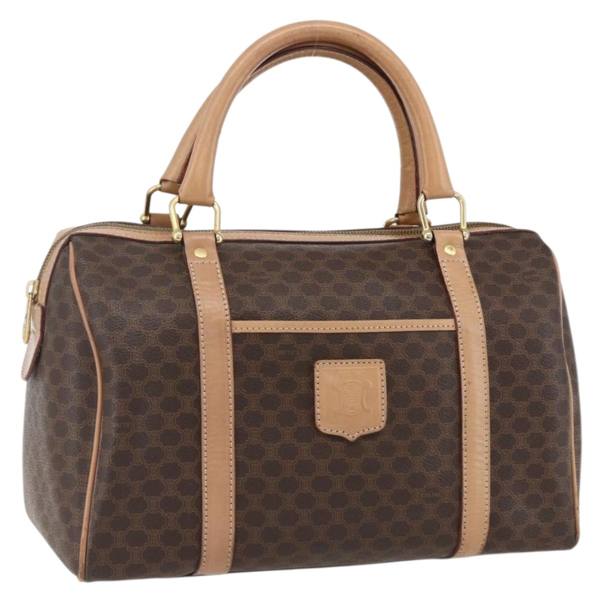 CELINE Macadam Canvas Boston Bag PVC Leather Brown Gold Auth 170121