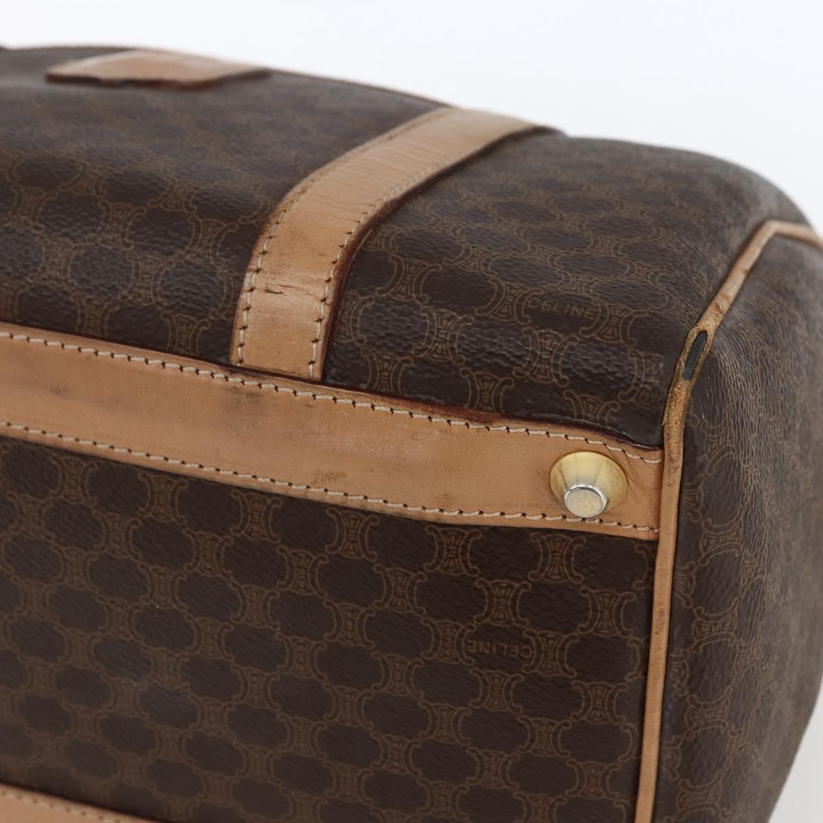 CELINE Macadam Canvas Boston Bag PVC Leather Brown Gold Auth 170121