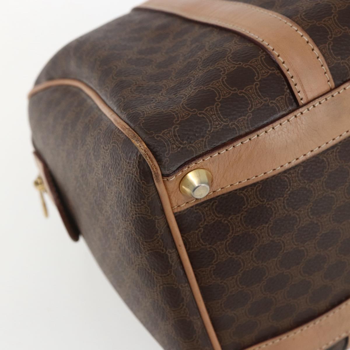 CELINE Macadam Canvas Boston Bag PVC Leather Brown Gold Auth 170121