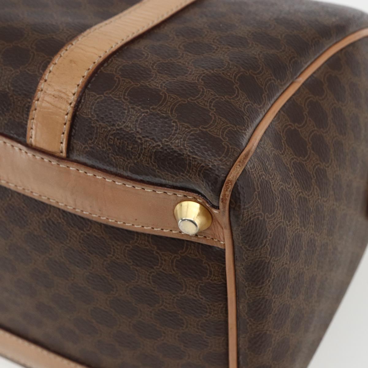 CELINE Macadam Canvas Boston Bag PVC Leather Brown Gold Auth 170121