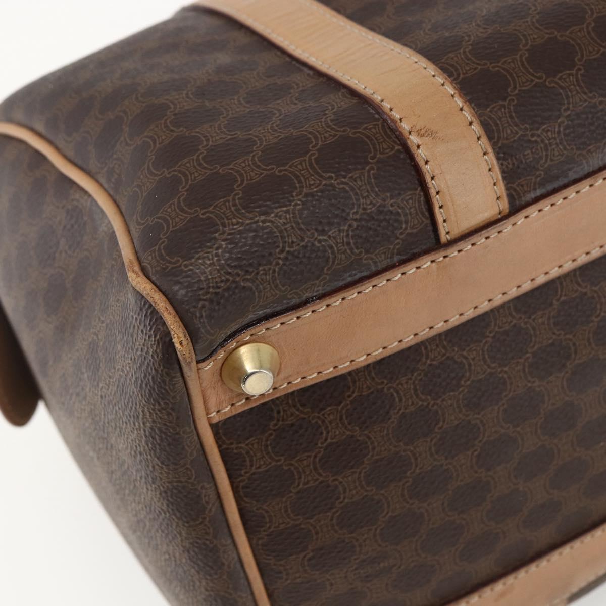 CELINE Macadam Canvas Boston Bag PVC Leather Brown Gold Auth 170121