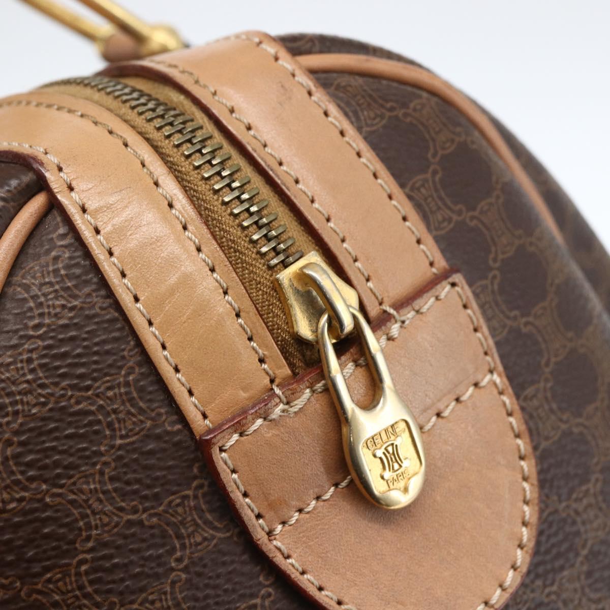 CELINE Macadam Canvas Boston Bag PVC Leather Brown Gold Auth 170121