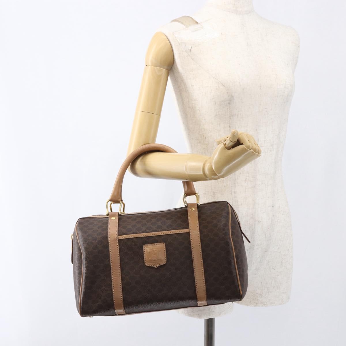 CELINE Macadam Canvas Boston Bag PVC Leather Brown Gold Auth 170121