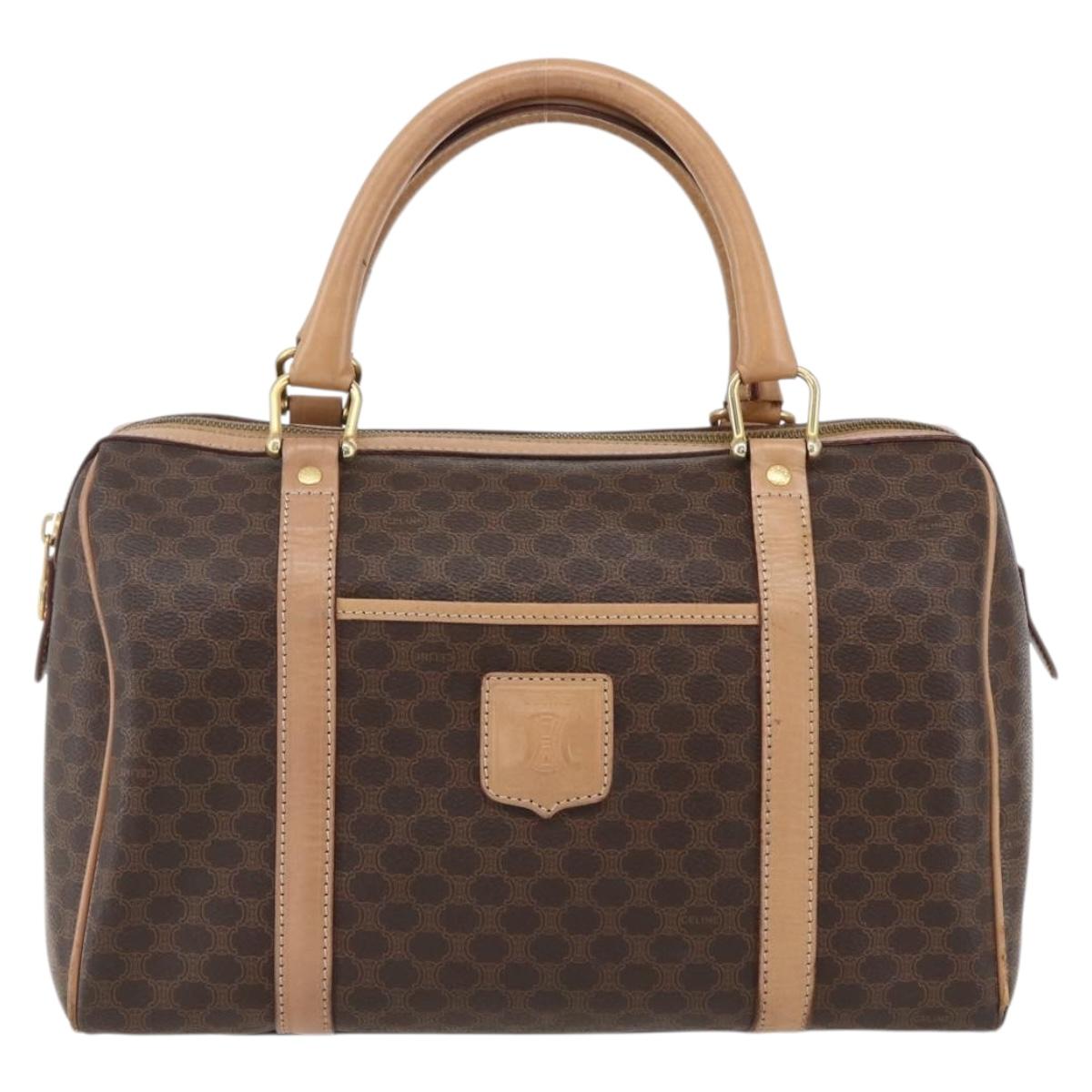 CELINE Macadam Canvas Boston Bag PVC Leather Brown Gold Auth 170121