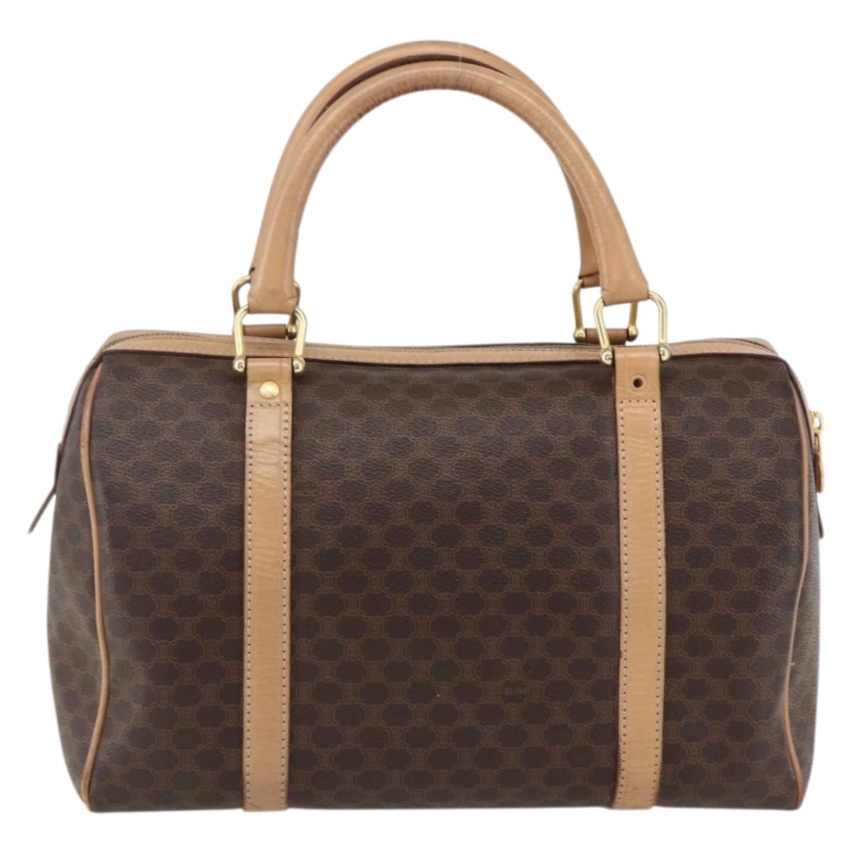 CELINE Macadam Canvas Boston Bag PVC Leather Brown Gold Auth 170121