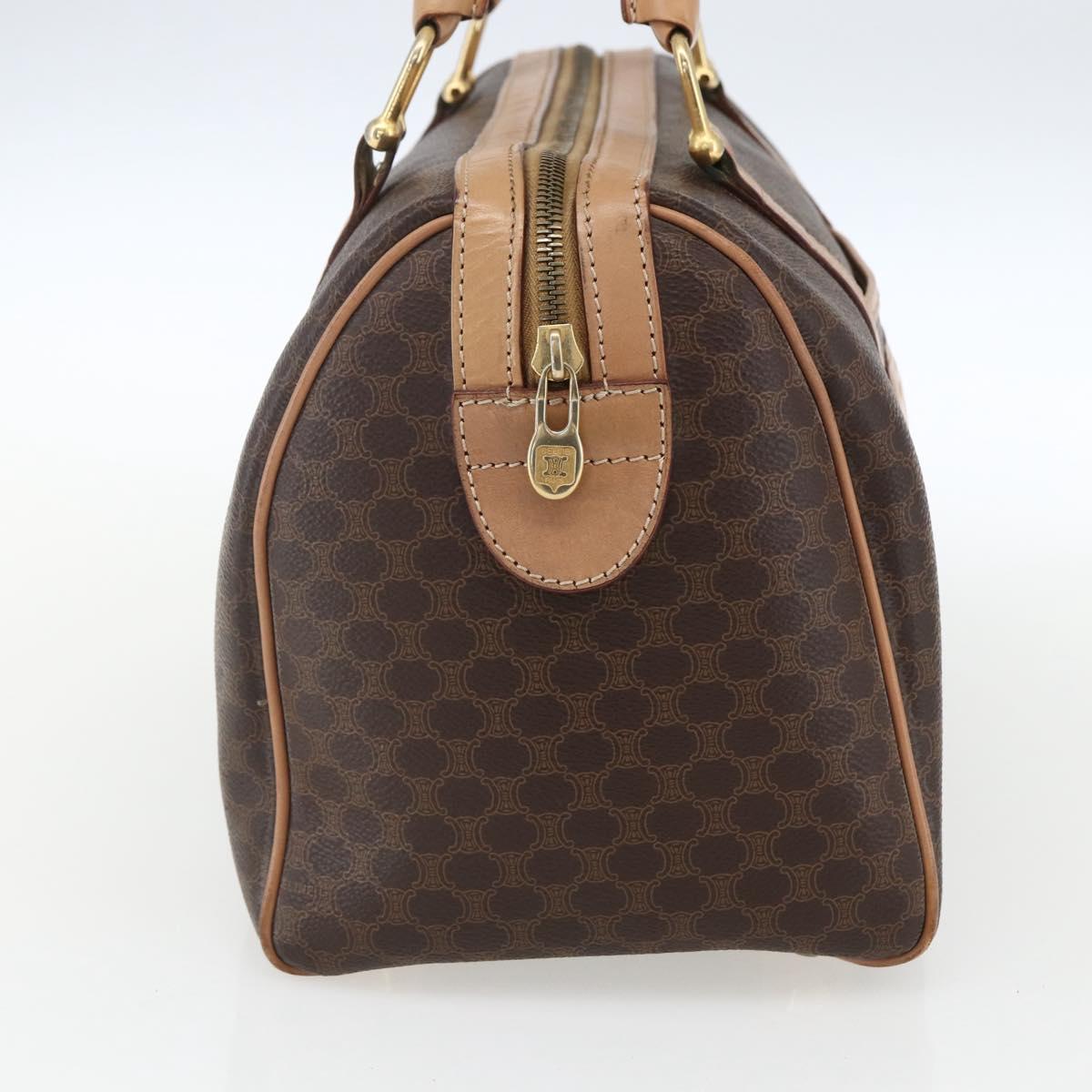 CELINE Macadam Canvas Boston Bag PVC Leather Brown Gold Auth 170121