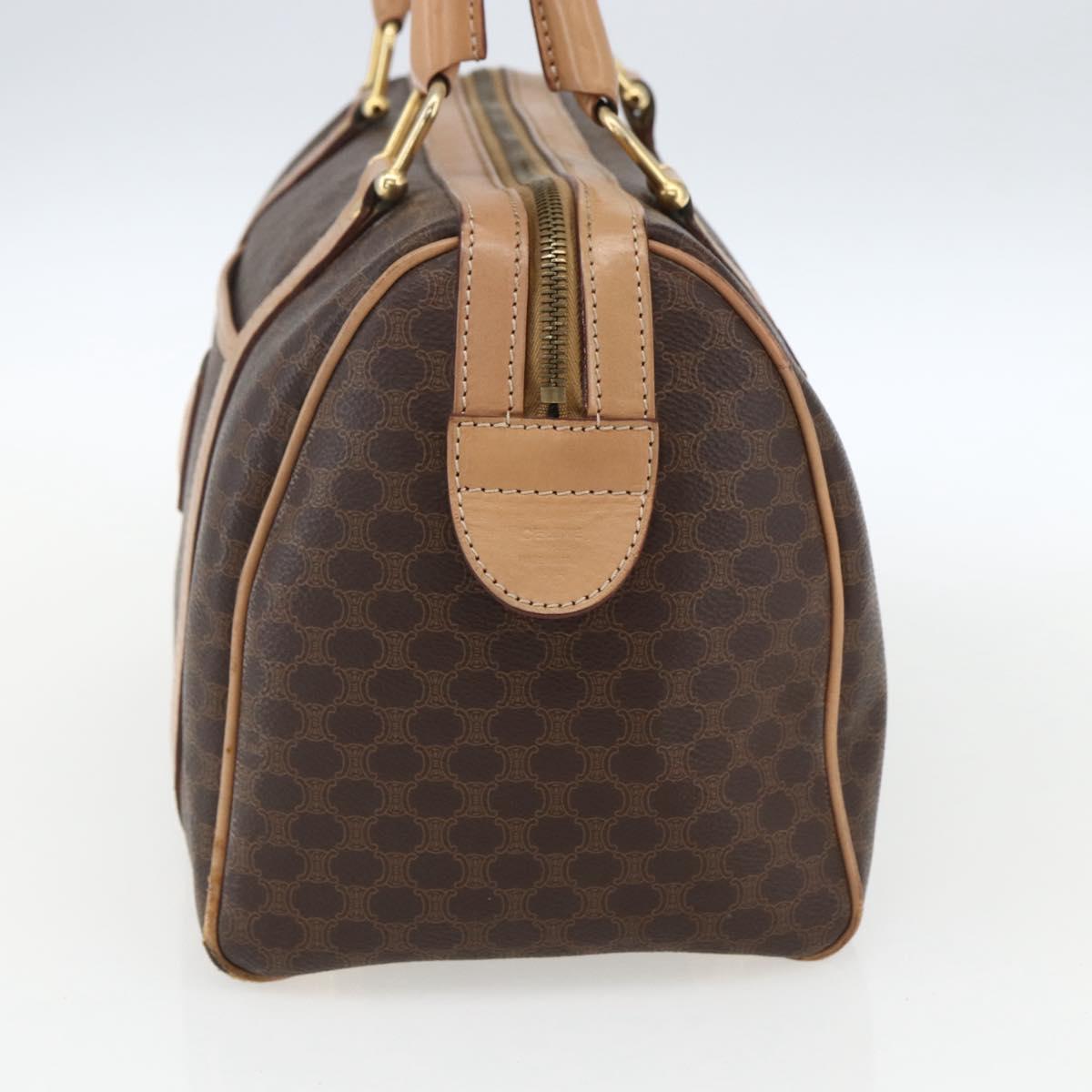 CELINE Macadam Canvas Boston Bag PVC Leather Brown Gold Auth 170121