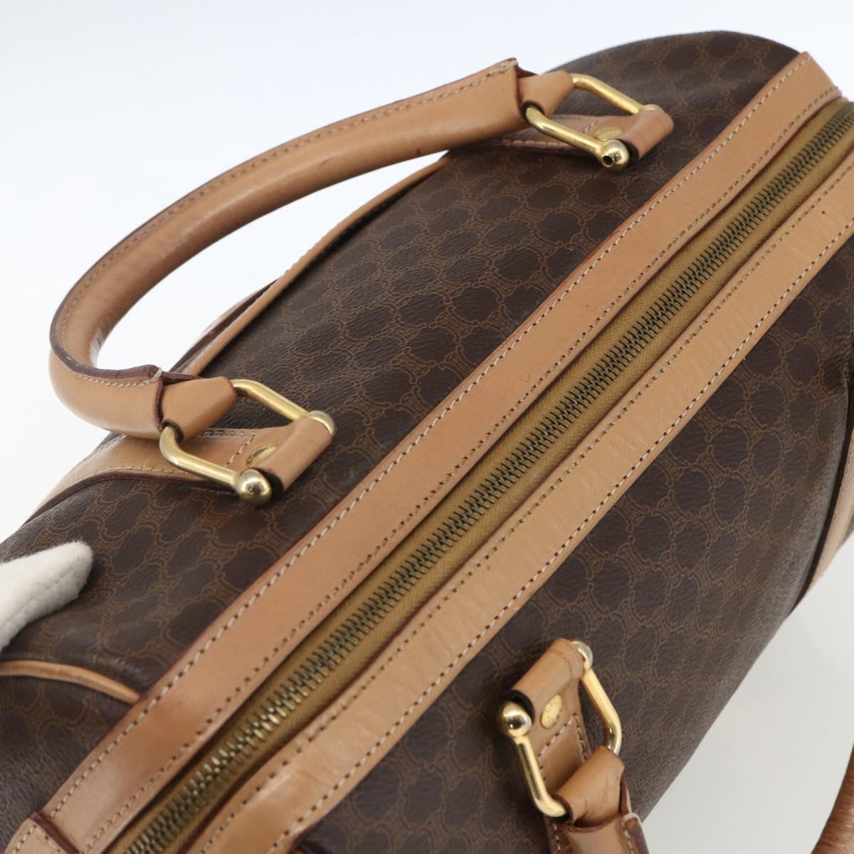 CELINE Macadam Canvas Boston Bag PVC Leather Brown Gold Auth 170121