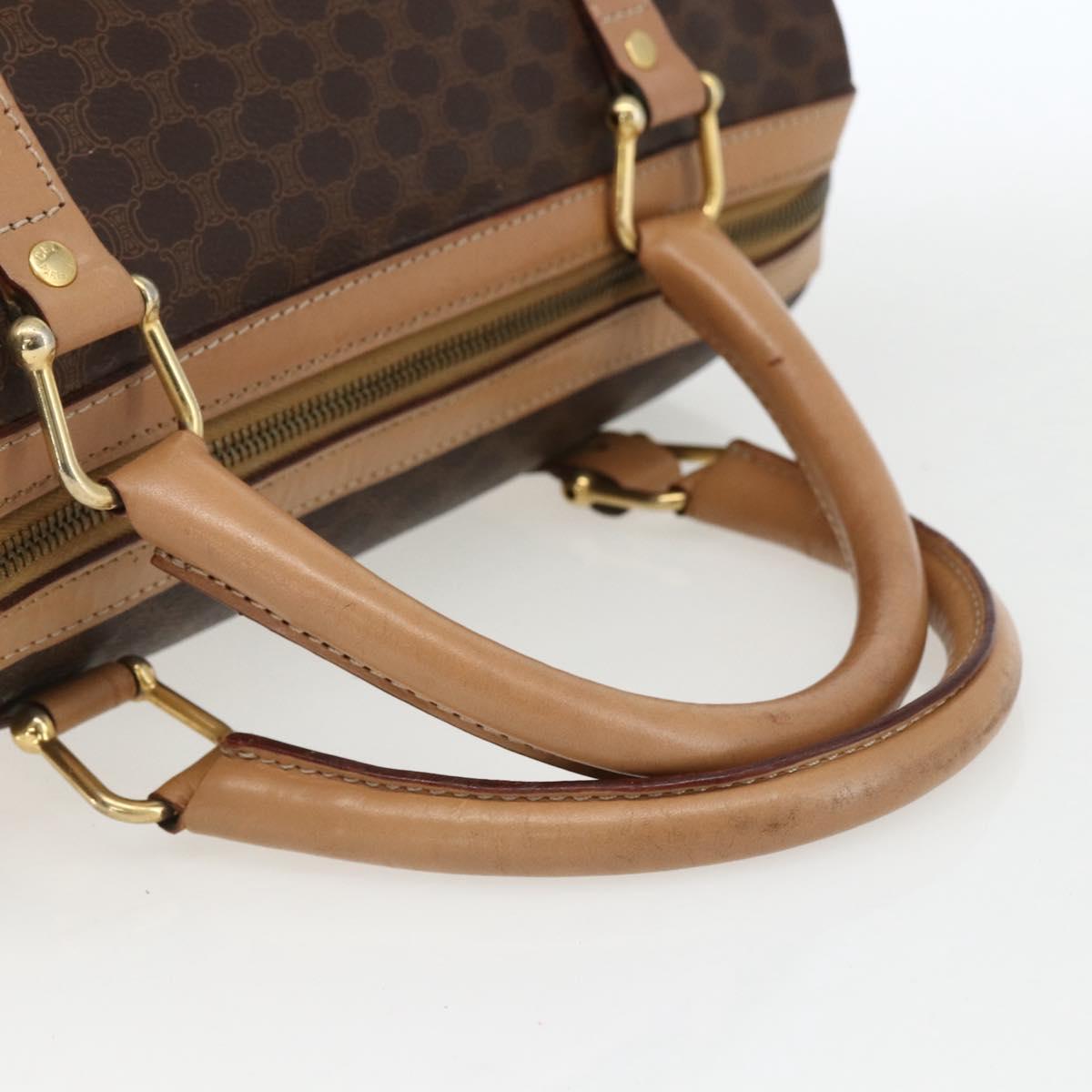 CELINE Macadam Canvas Boston Bag PVC Leather Brown Gold Auth 170121