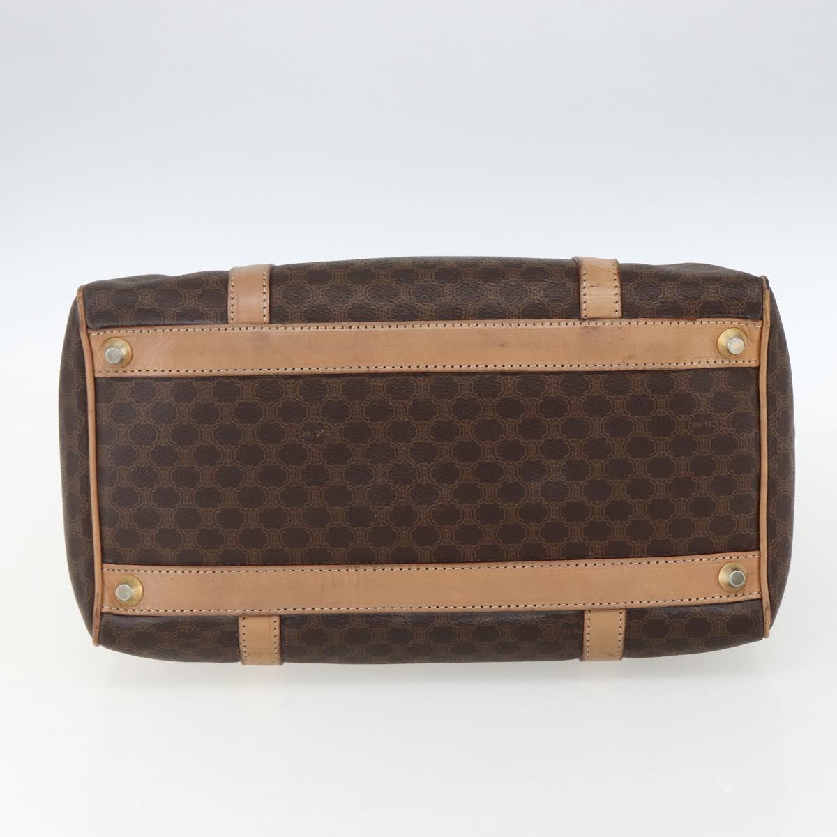 CELINE Macadam Canvas Boston Bag PVC Leather Brown Gold Auth 170121