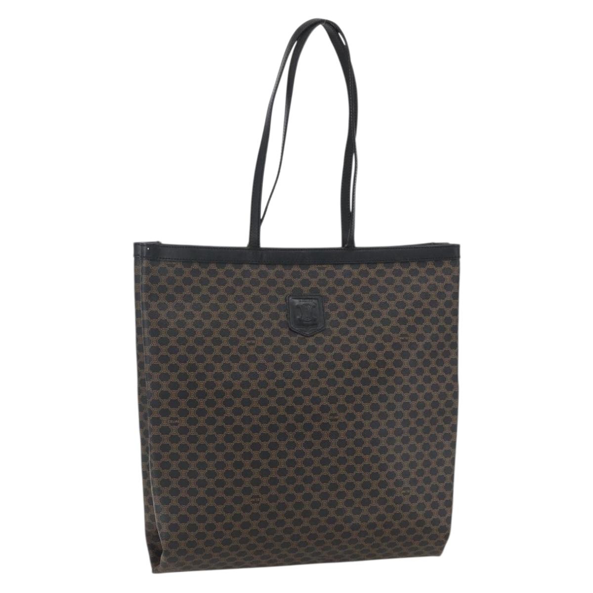 CELINE Macadam Canvas Hand Bag PVC Leather Black Gold Auth 170122