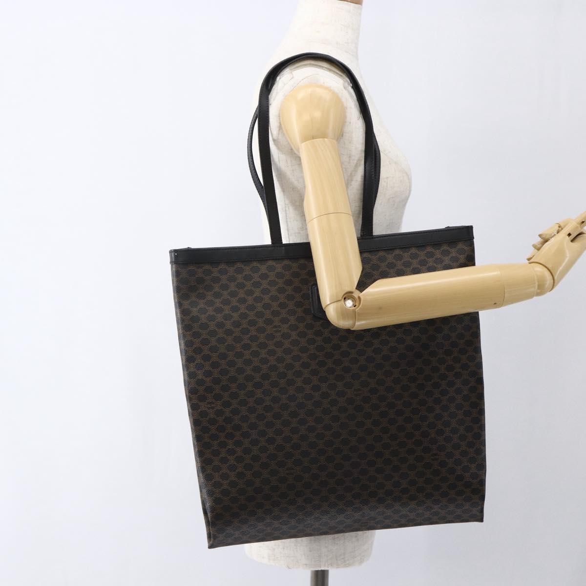 CELINE Macadam Canvas Hand Bag PVC Leather Black Gold Auth 170122