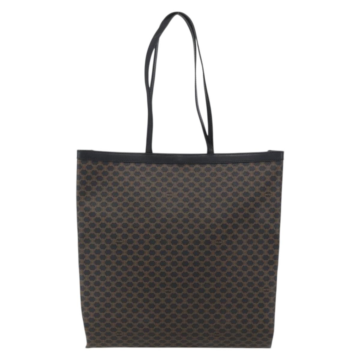 CELINE Macadam Canvas Hand Bag PVC Leather Black Gold Auth 170122