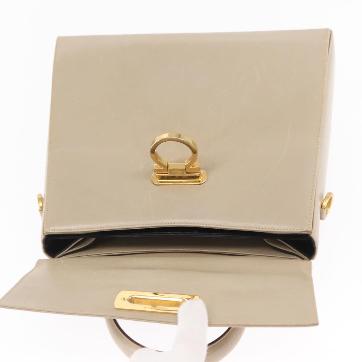 Salvatore Ferragamo Gancini Hand Bag Leather Beige Gold Auth 170123