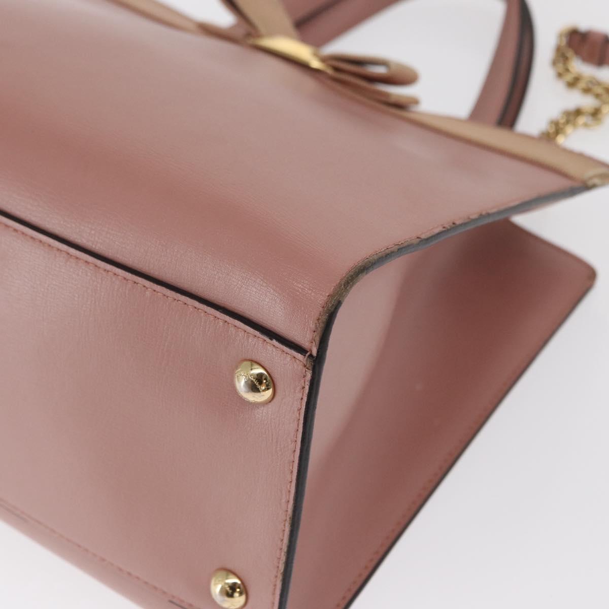 Salvatore Ferragamo Vala Hand Bag Leather 2way Pink Gold Auth 170124