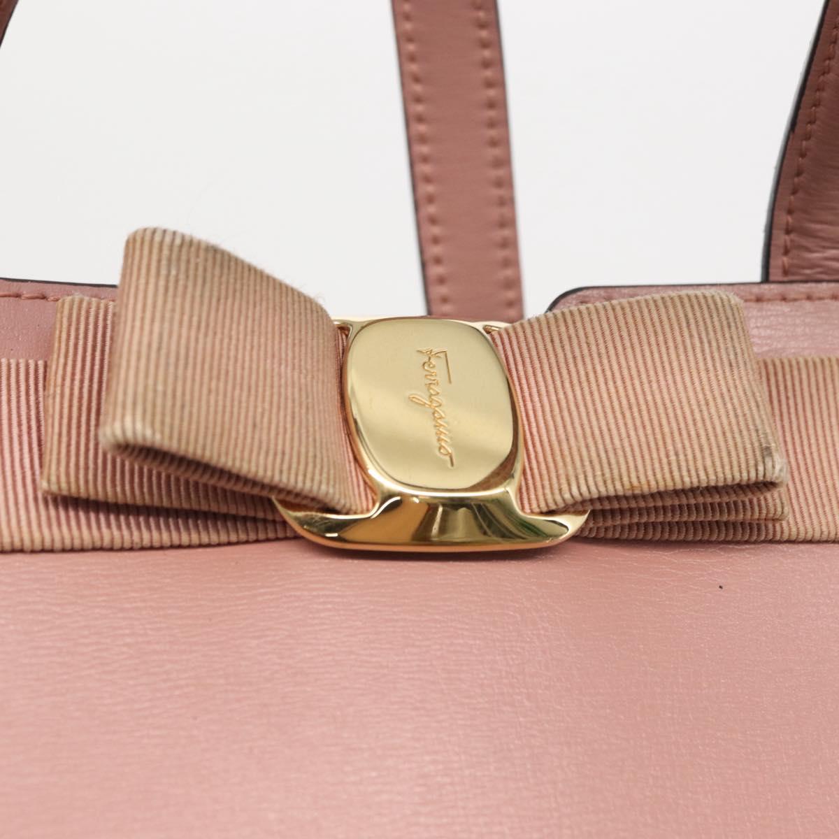 Salvatore Ferragamo Vala Hand Bag Leather 2way Pink Gold Auth 170124