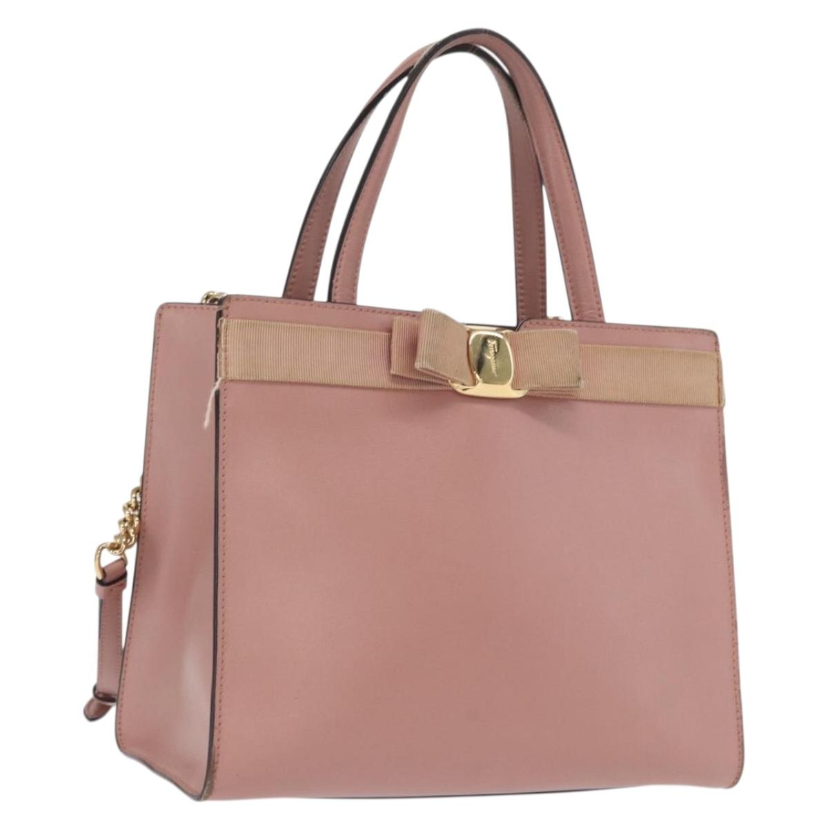 Salvatore Ferragamo Vala Hand Bag Leather 2way Pink Gold Auth 170124