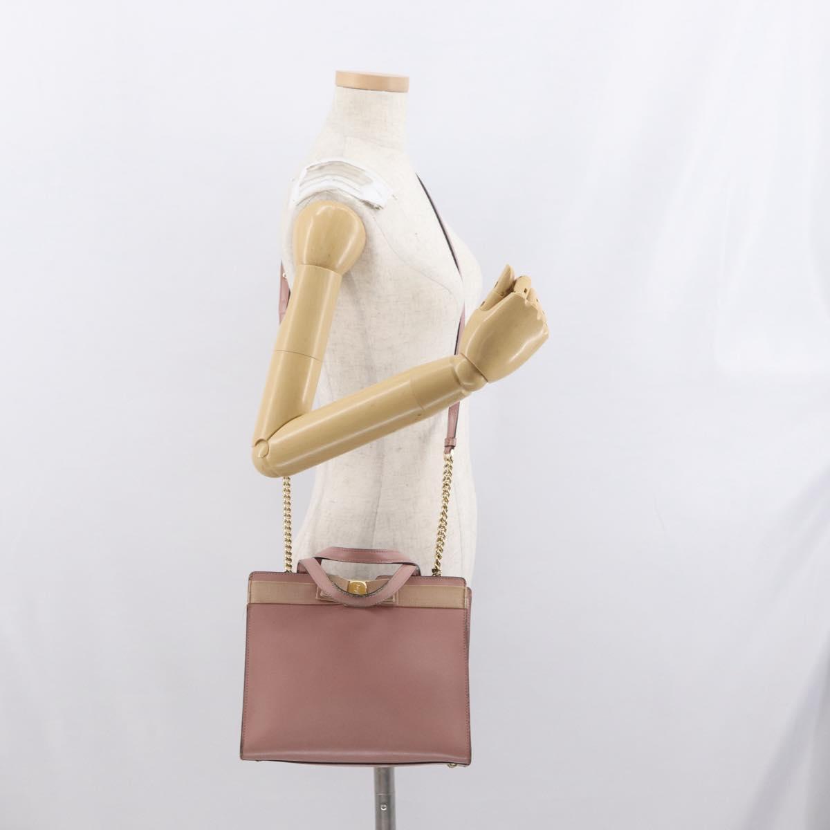 Salvatore Ferragamo Vala Hand Bag Leather 2way Pink Gold Auth 170124