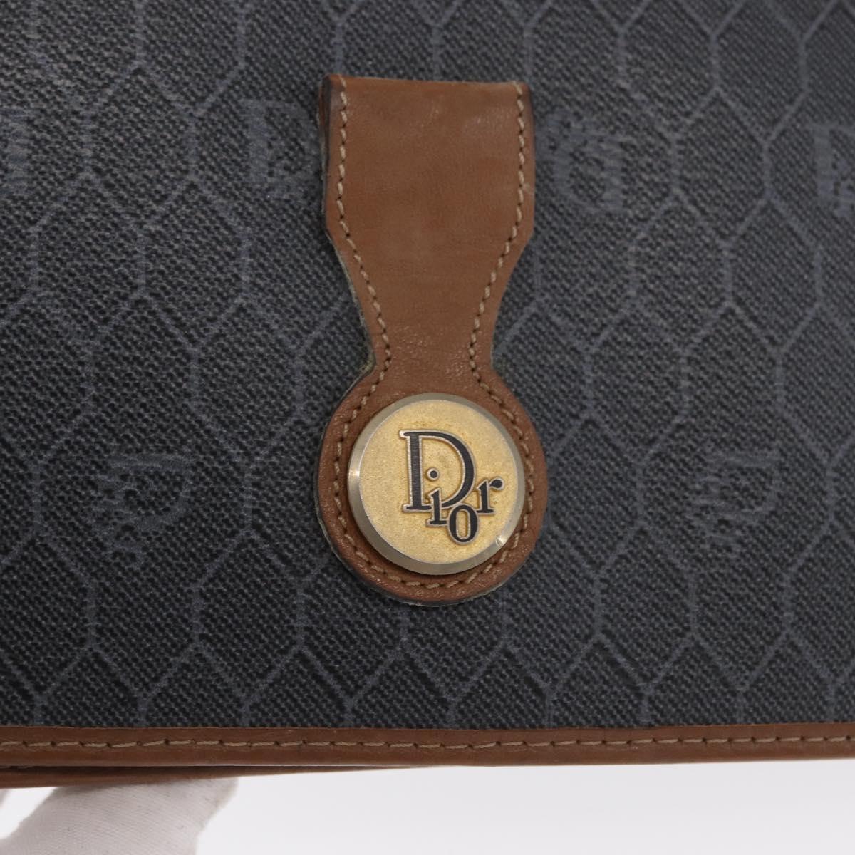 Christian Dior Honeycomb Canvas Chain Shoulder Bag PVC Black Gold Auth 170125