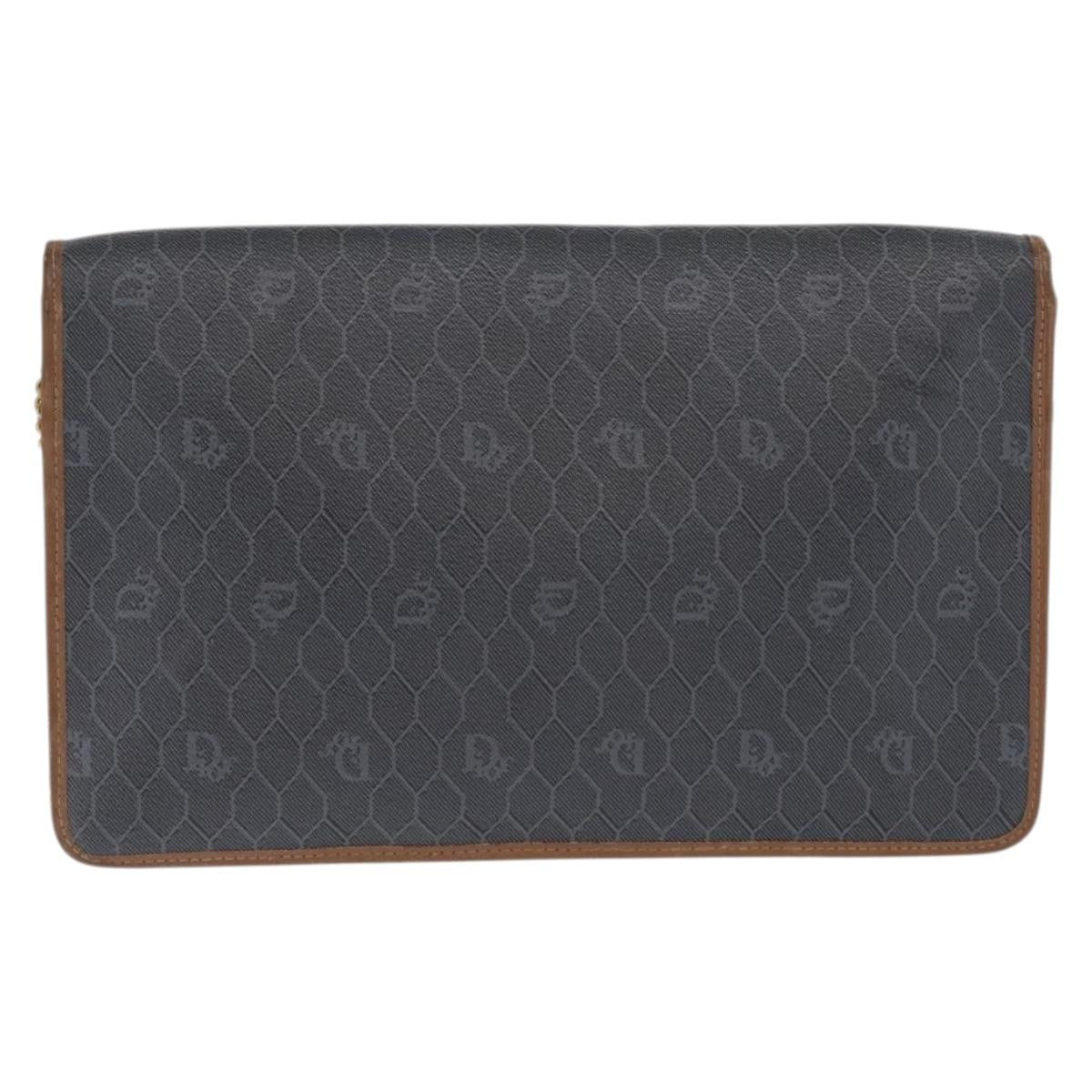 Christian Dior Honeycomb Canvas Chain Shoulder Bag PVC Black Gold Auth 170125