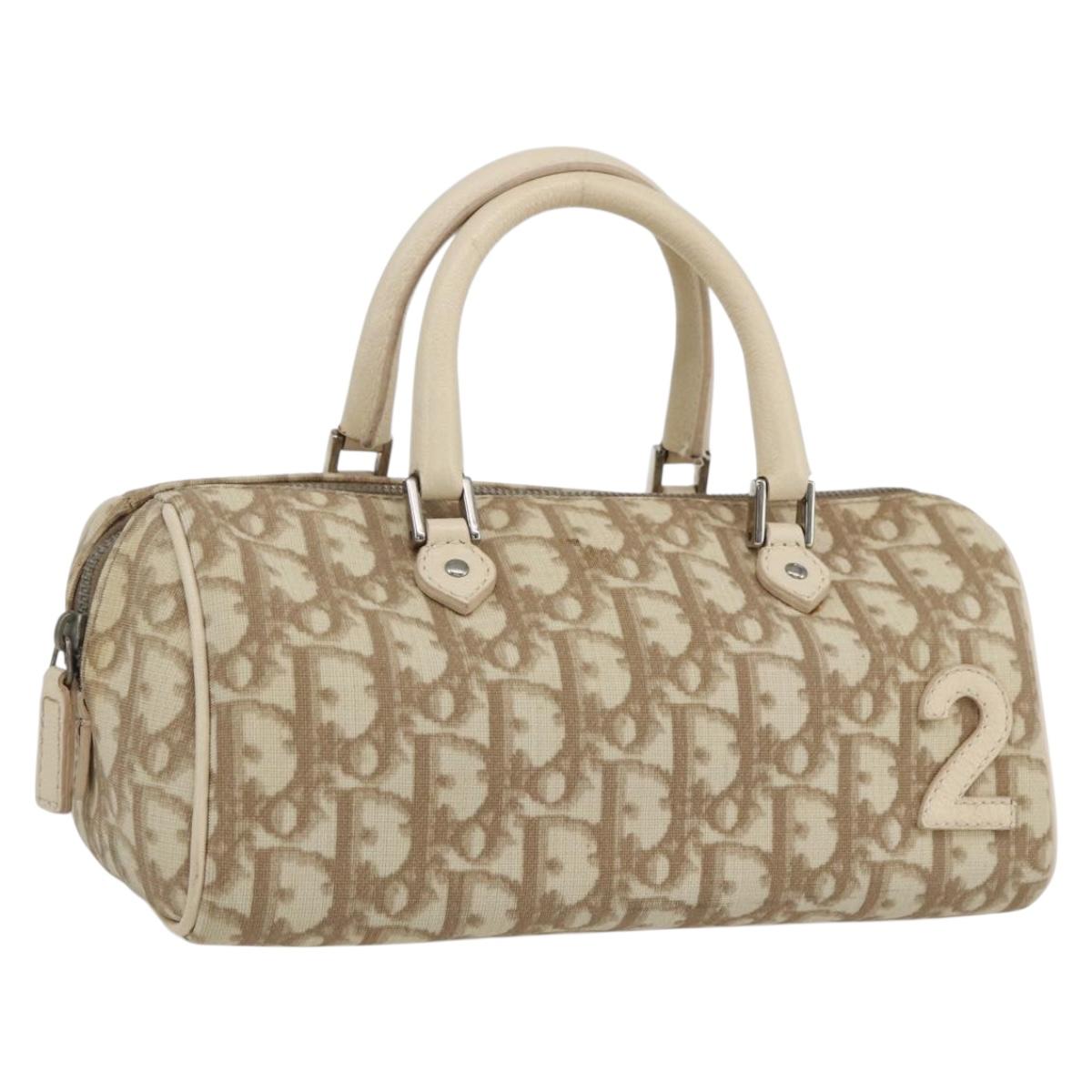 Christian Dior Trotter Canvas Hand Bag PVC Beige Silver Auth 170126V